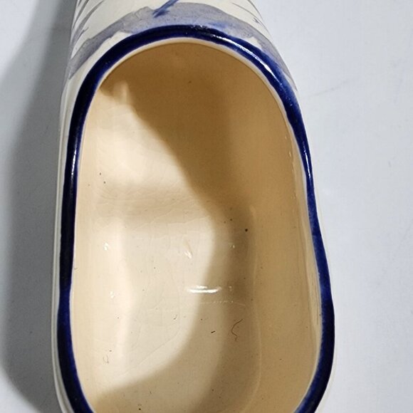 Ceramic Dutch Windmill Painted Clog Shoe Planter Japan Blue White VTG - Picture 10 of 10
